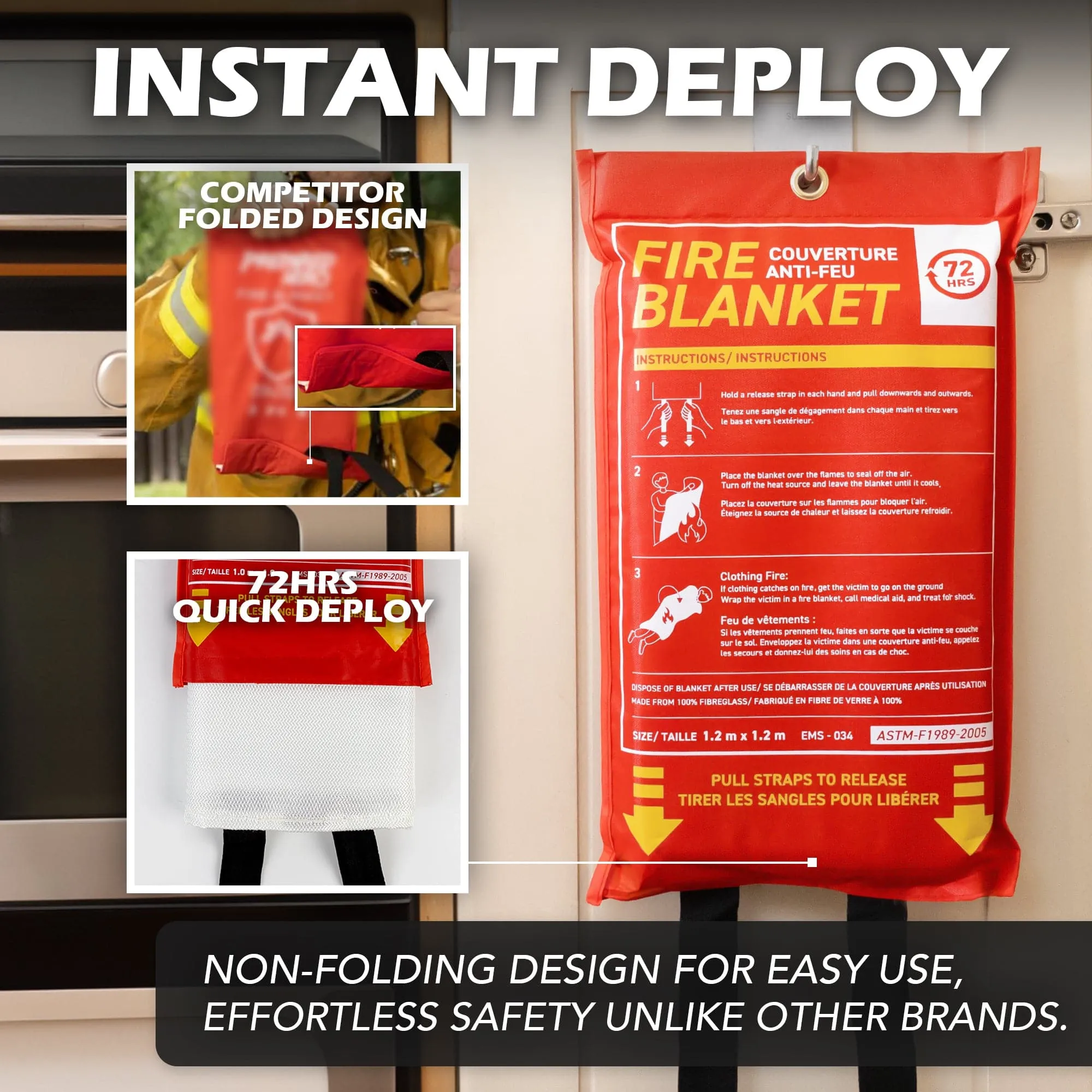 72HRS Fire Blanket, Large, 1.2 m x 1.2 m - Meets ASTM-F1989-2005 Standards