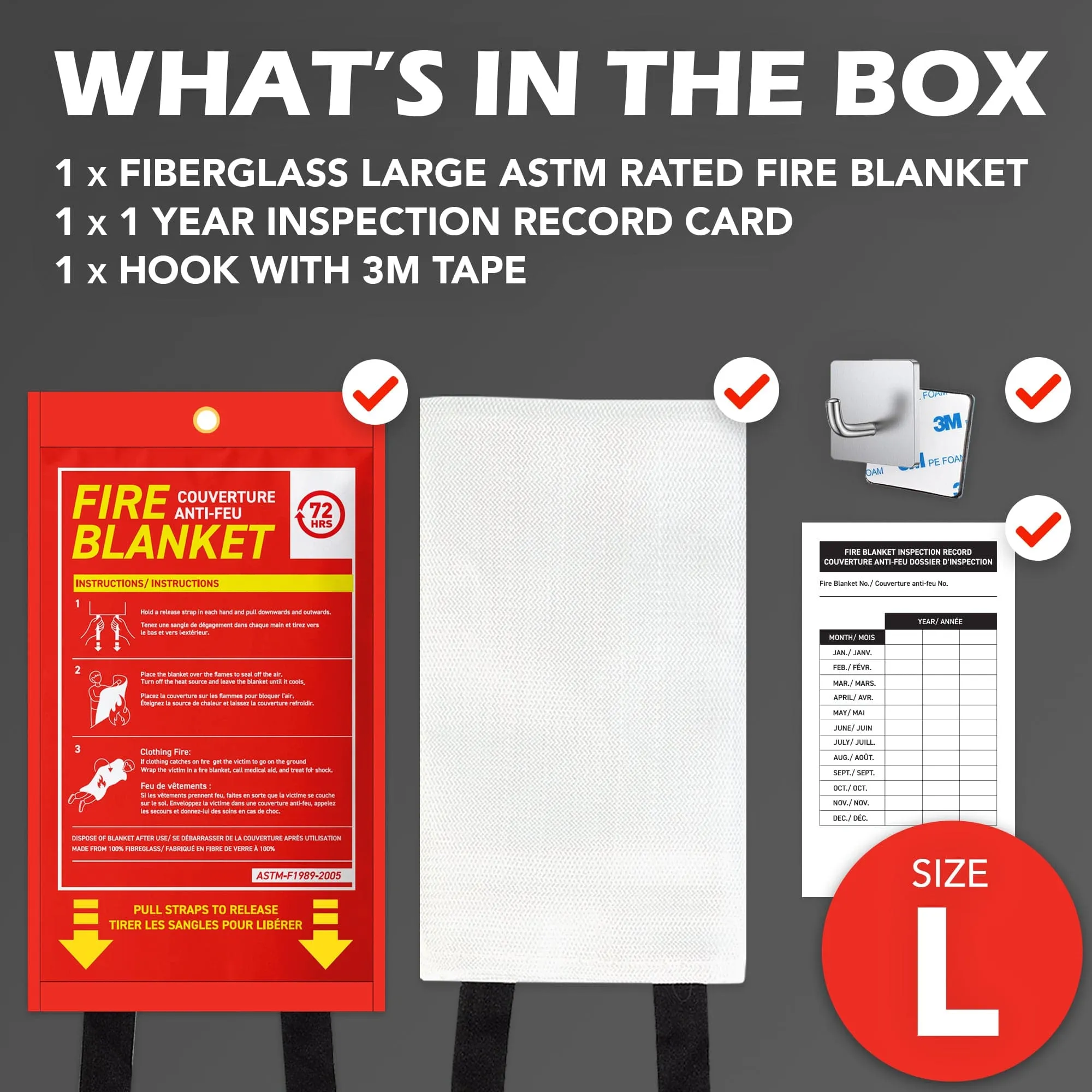 72HRS Fire Blanket, Large, 1.2 m x 1.2 m - Meets ASTM-F1989-2005 Standards