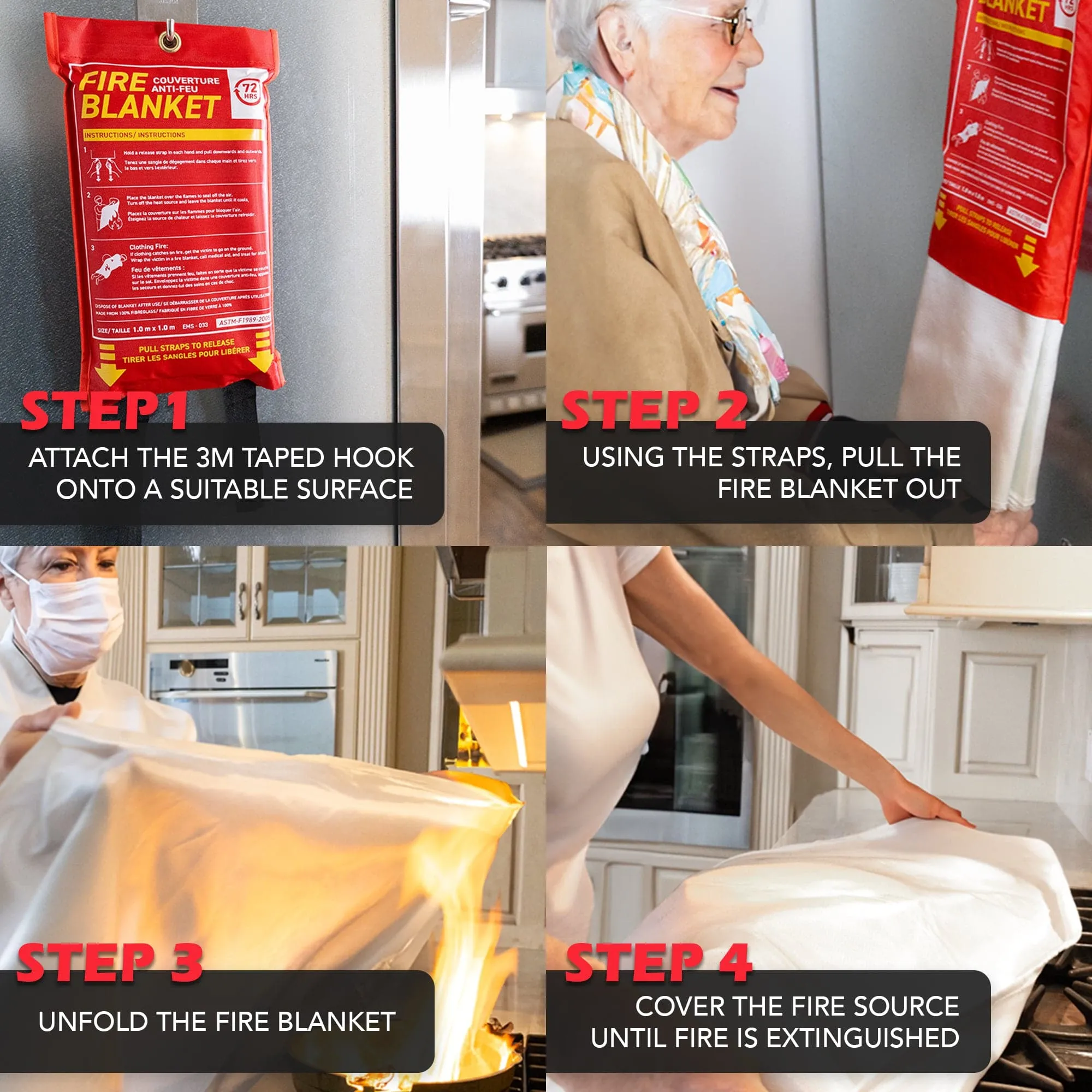 72HRS Fire Blanket, Large, 1.2 m x 1.2 m - Meets ASTM-F1989-2005 Standards