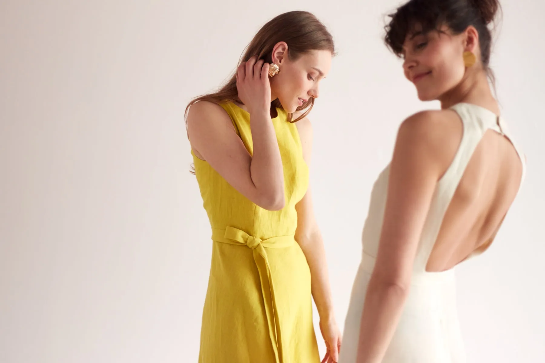 AMILA open back linen cupro midi dress in light cream