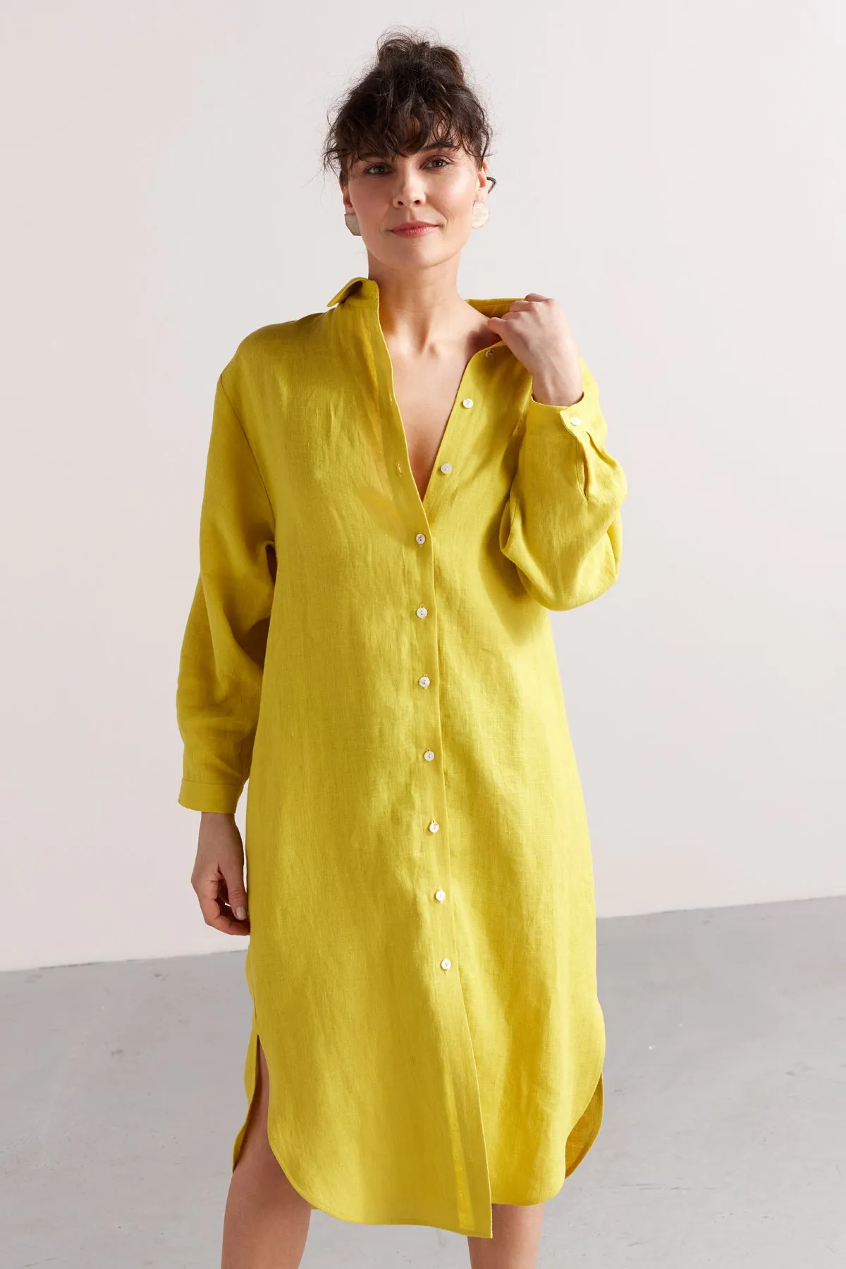 ANRI midi linen cupro shirt dress in dusty blue