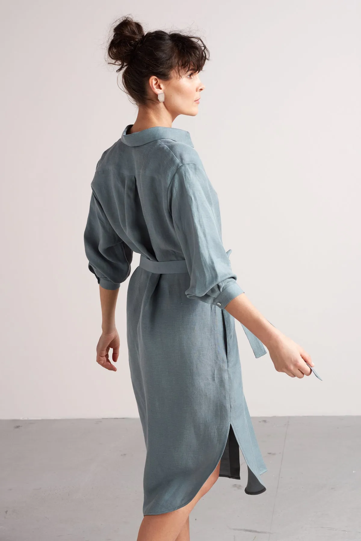 ANRI midi linen cupro shirt dress in dusty blue