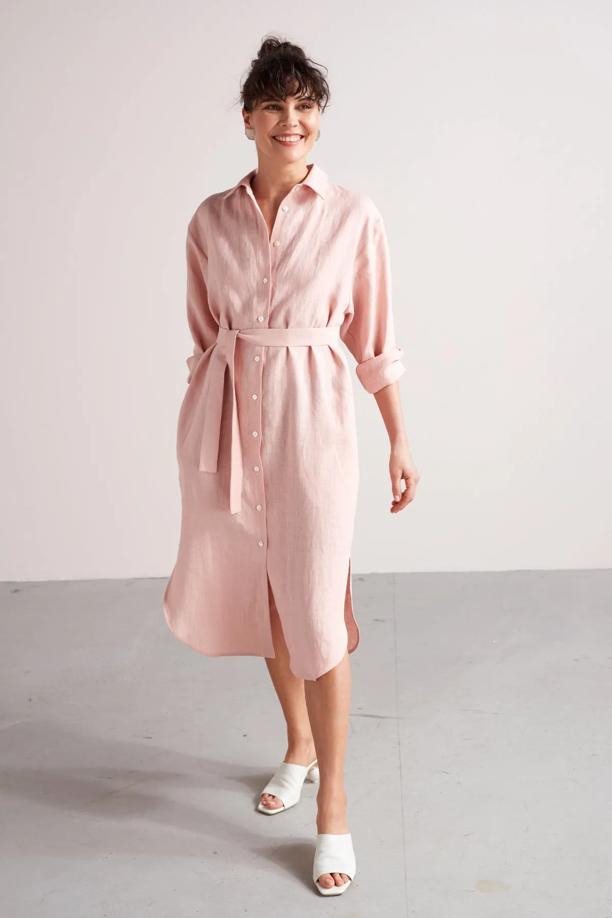ANRI midi linen cupro shirt dress in dusty blue