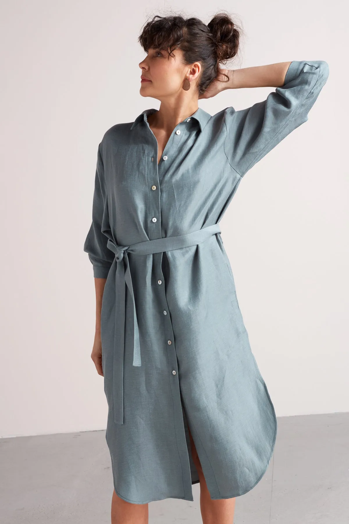 ANRI midi linen cupro shirt dress in dusty blue