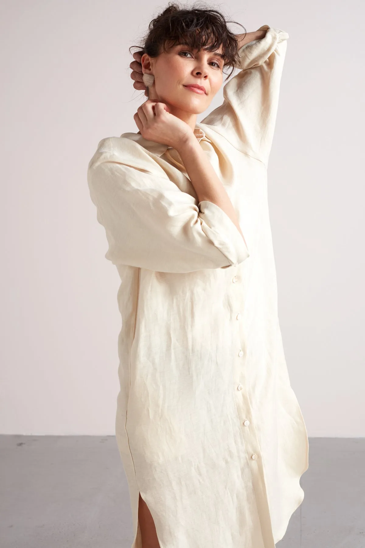 ANRI midi linen cupro shirt dress in dusty blue