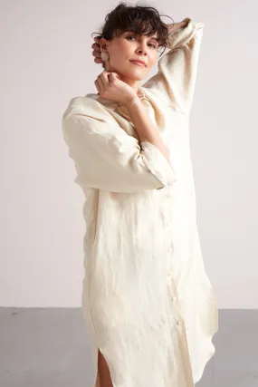 ANRI midi linen cupro shirt dress in light cream