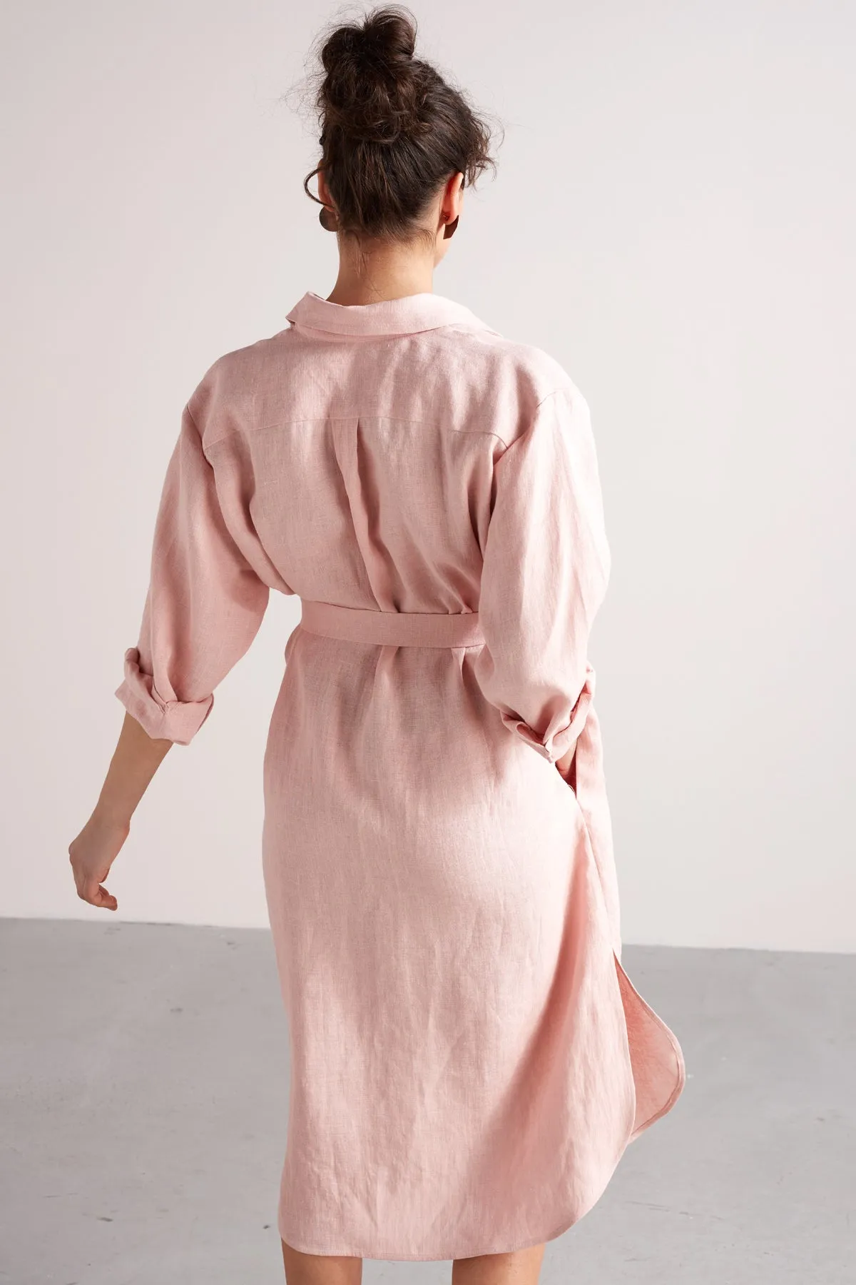 ANRI midi linen shirt dress in dusty pink