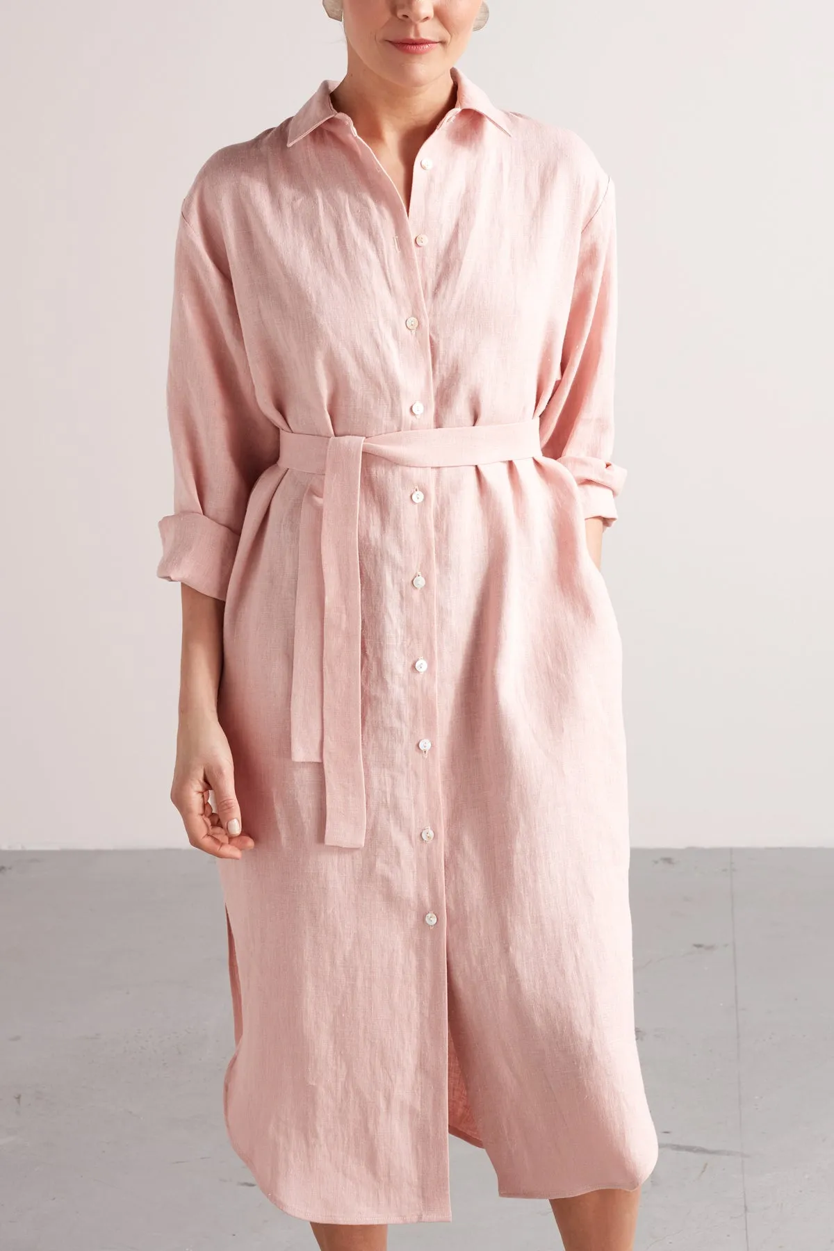ANRI midi linen shirt dress in dusty pink