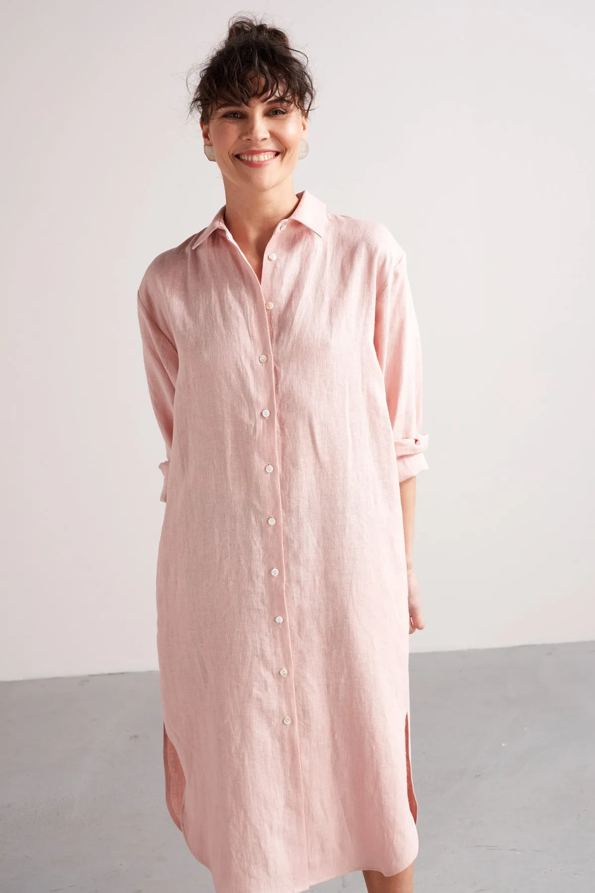 ANRI midi linen shirt dress in dusty pink