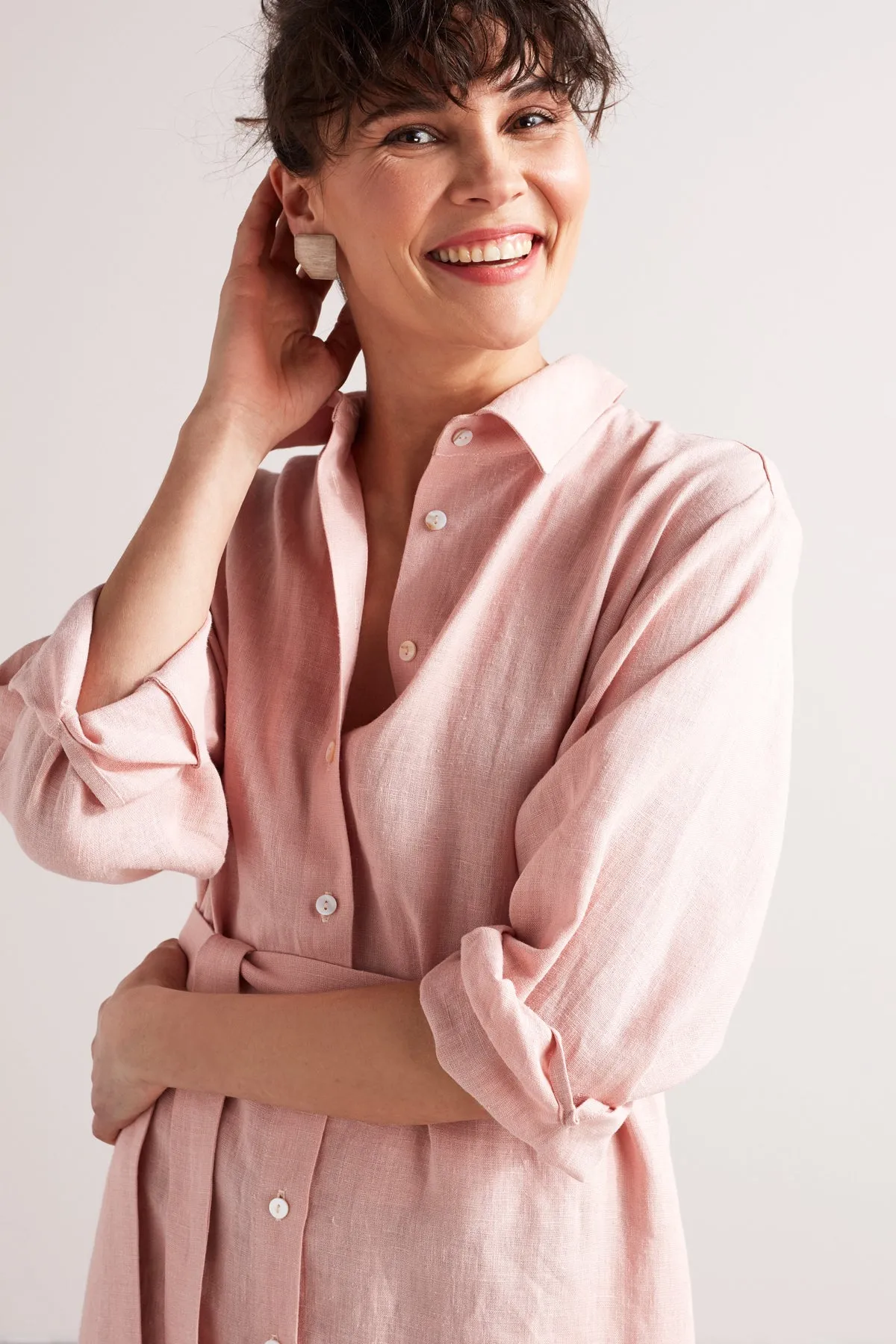 ANRI midi linen shirt dress in dusty pink