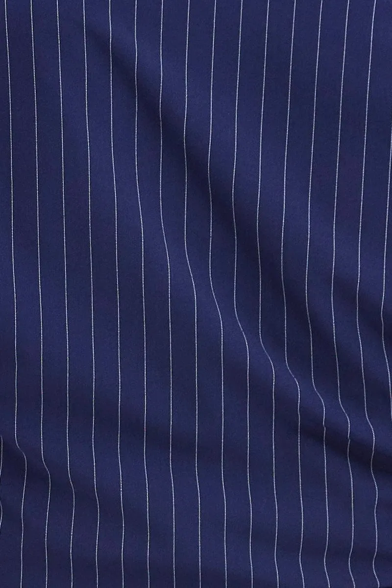 Blue Stripe Mini Skirt High Rise Pencil Side Slit