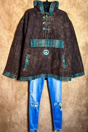 BOHO BROWN HOODIE SWEATER 100% COTTON