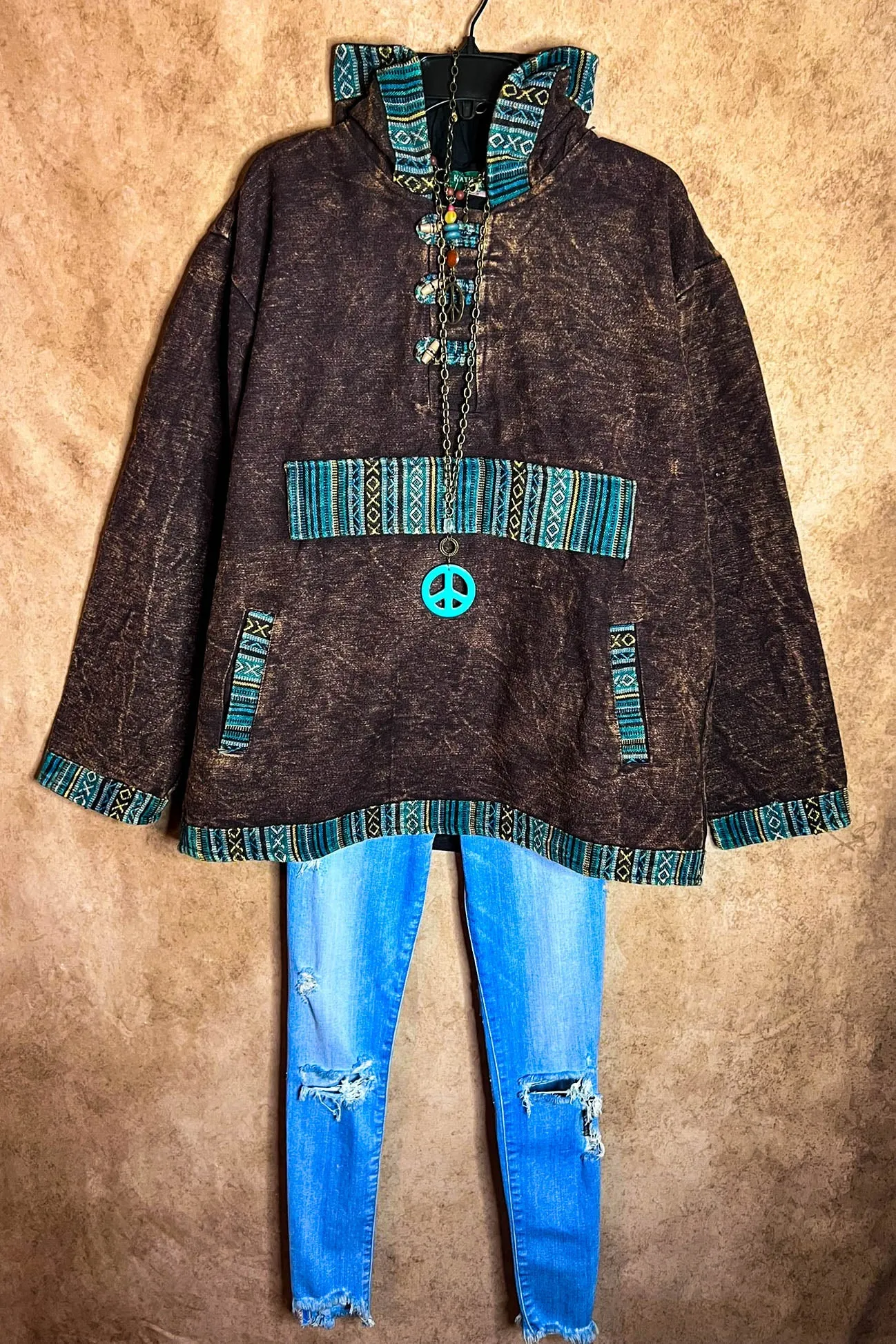 BOHO BROWN HOODIE SWEATER 100% COTTON