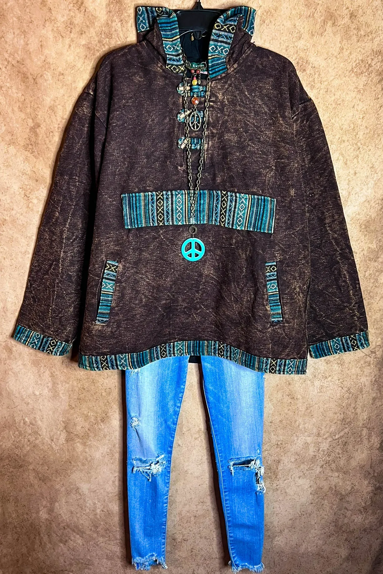 BOHO BROWN HOODIE SWEATER 100% COTTON