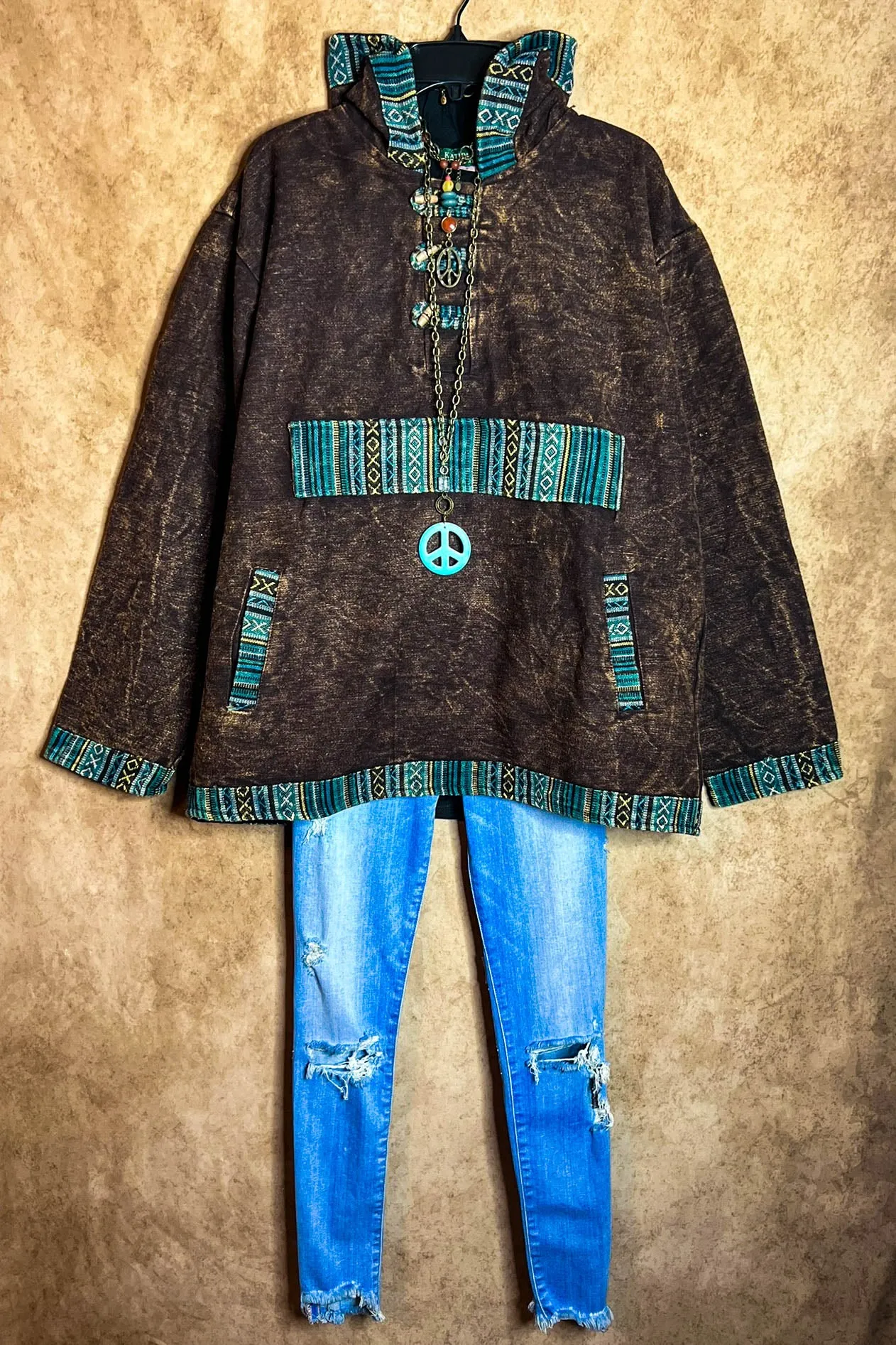 BOHO BROWN HOODIE SWEATER 100% COTTON