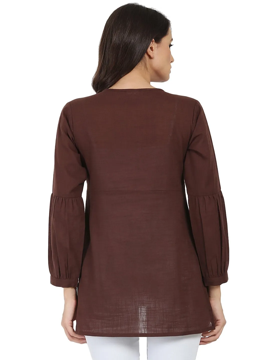 Coffee Brown 3/4Th Sleeve Cotton Slub Tunic