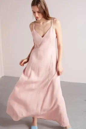 ELONA maxi linen summer dress in dusty pink