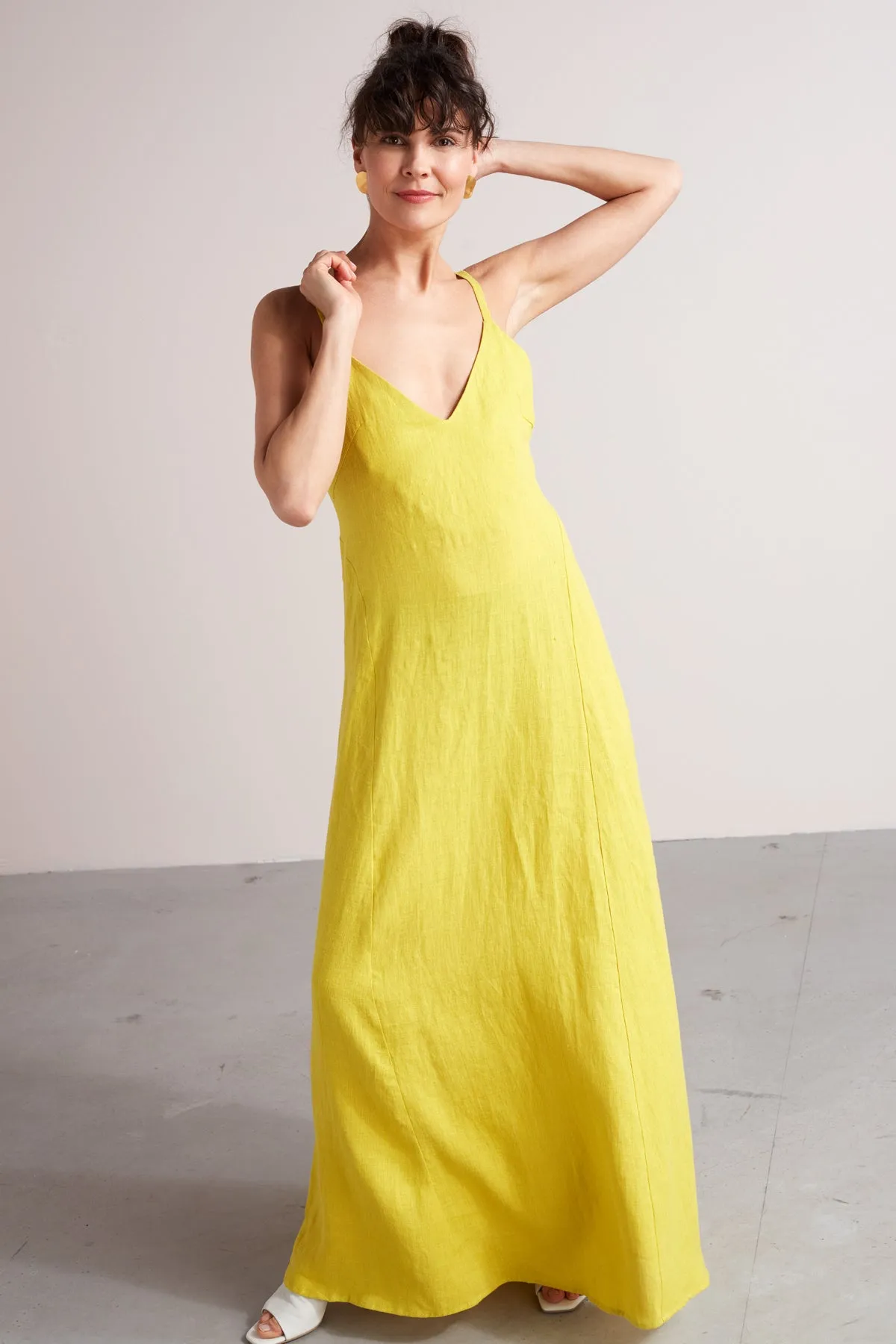 ELONA maxi linen summer dress in dusty pink