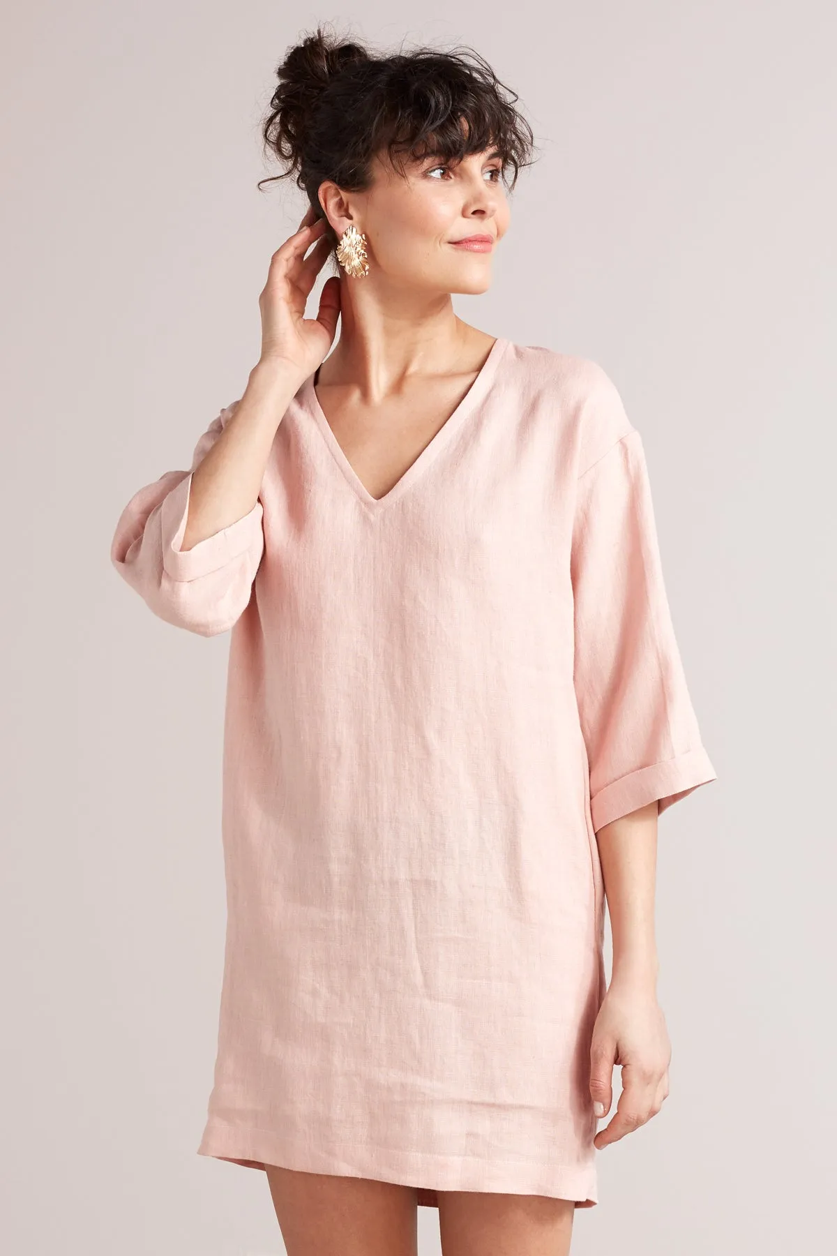 ELSA mini linen tunic dress in lemon yellow
