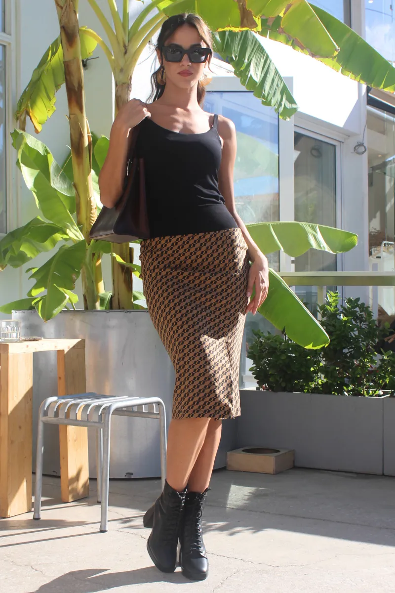 Geometric Print Mustard Yellow Pencil Skirt