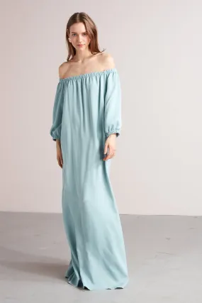 GOYA off shoulder maxi dress in dusty blue