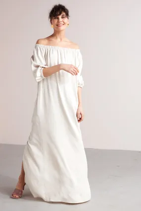 GOYA off shoulder maxi dress in pearl white