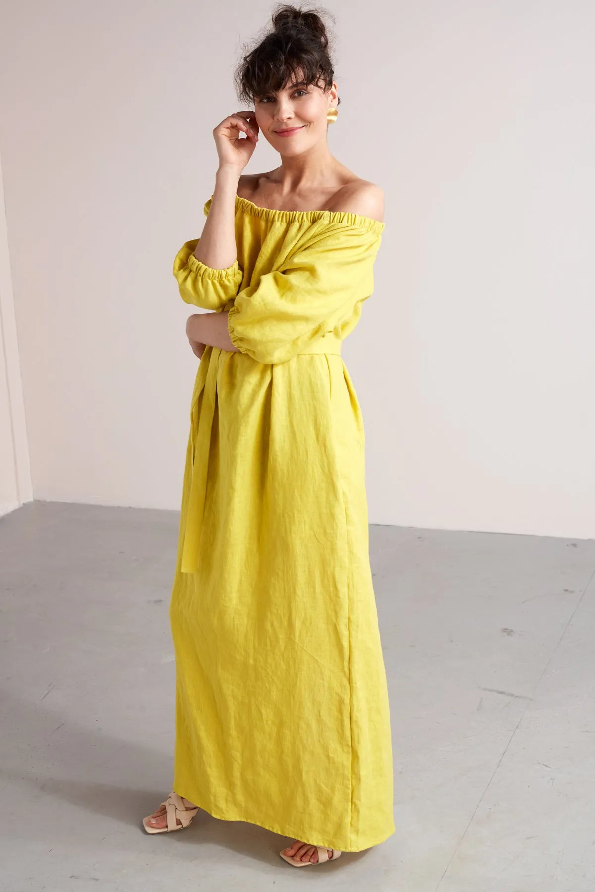 GOYA off shoulder maxi dress in pearl white