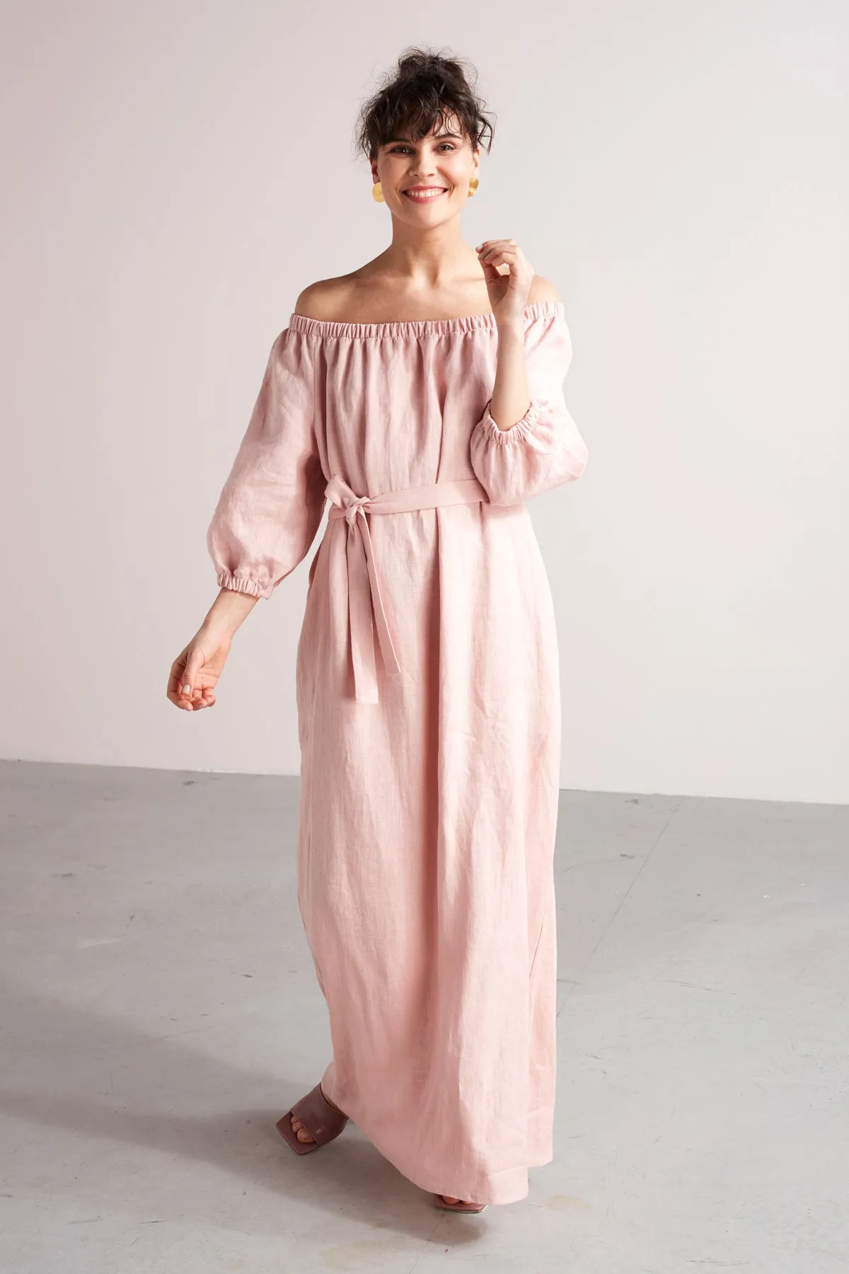 GOYA off shoulder maxi dress in pearl white