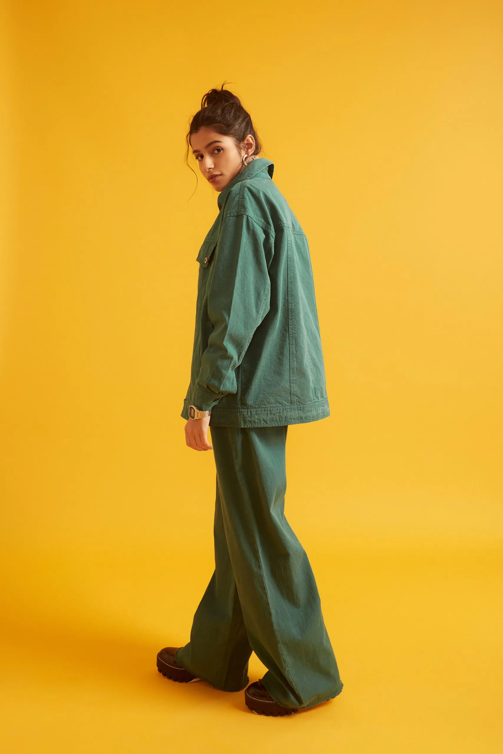 High Rise Flared Twill Pants for Women