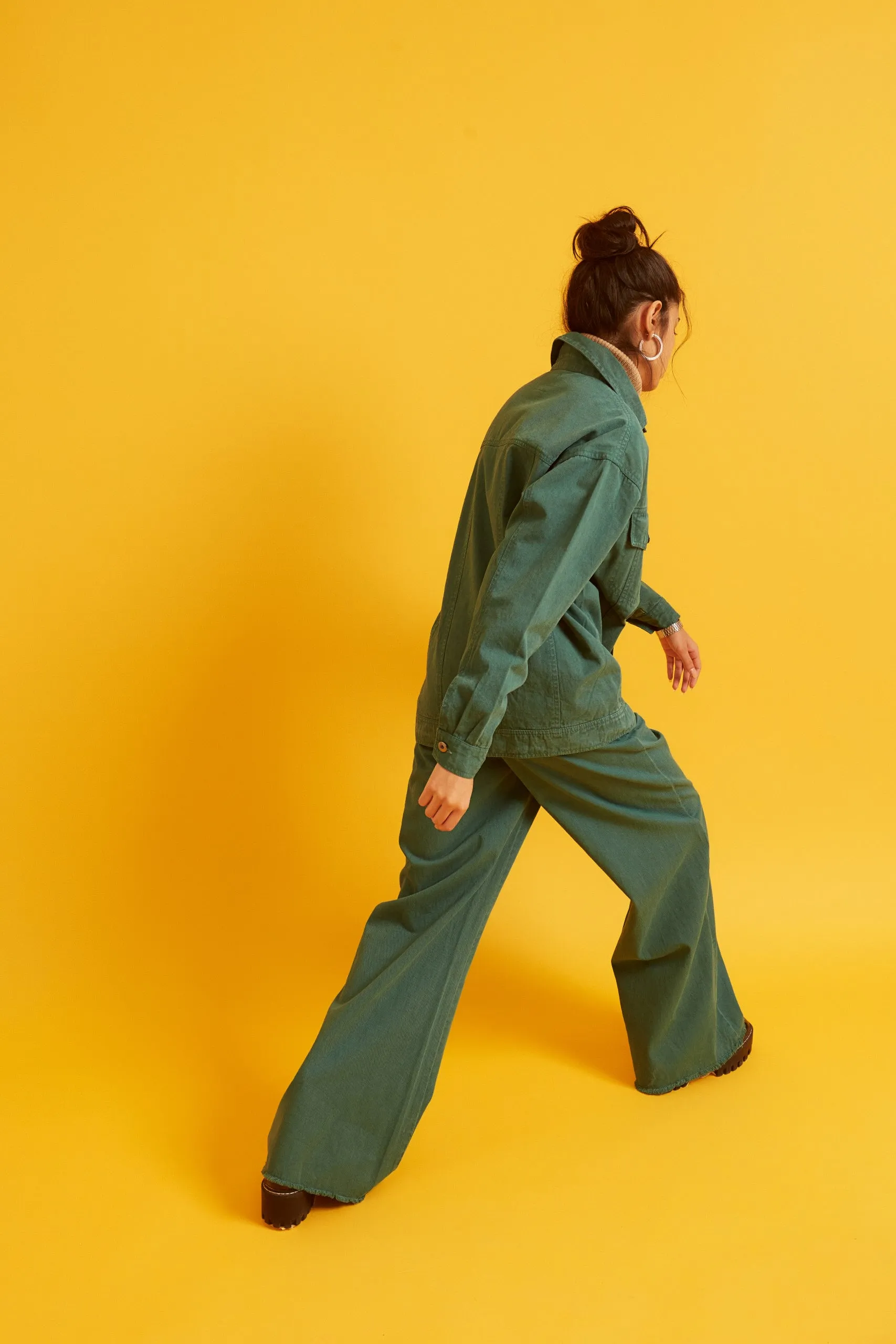 High Rise Flared Twill Pants for Women