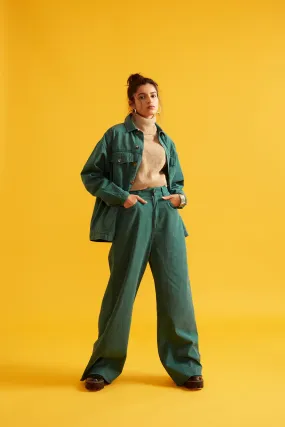 High Rise Flared Twill Pants for Women