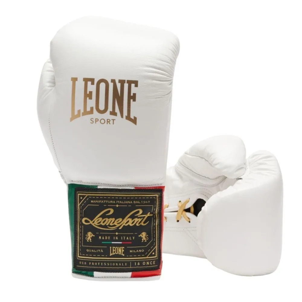 Leone Orlando Classico Tricolore Lace Boxing Gloves - White