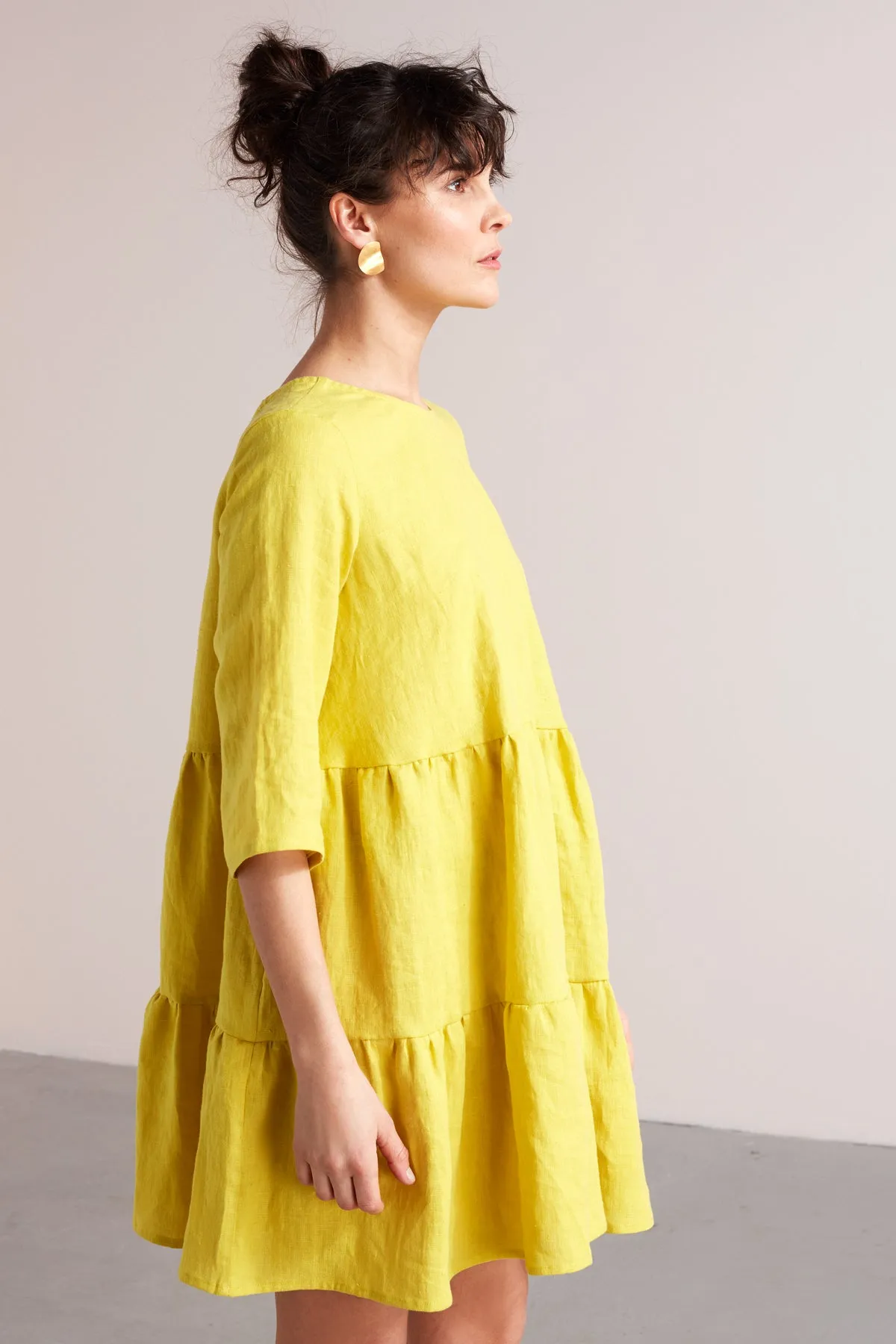 LOLITA linen baby doll mini dress in lemon yellow