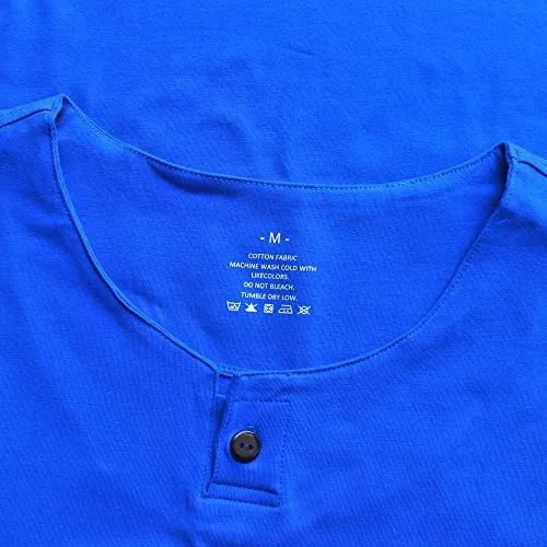 Muscle Alive Uomo Henleys Casuale Manica Corta Maglietta Singolo Pulsante abbottonatura Plain v Neck Camicie in Cotone Blu 2XL