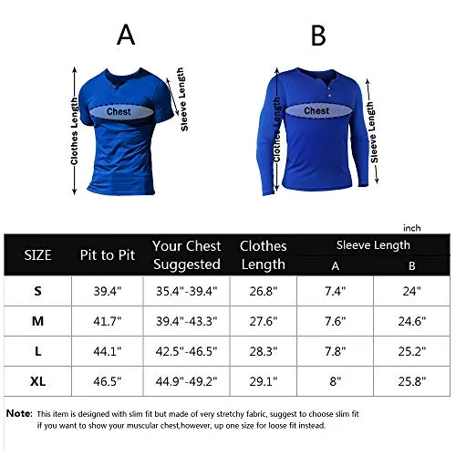 Muscle Alive Uomo Henleys Casuale Manica Corta Maglietta Singolo Pulsante abbottonatura Plain v Neck Camicie in Cotone Blu 2XL