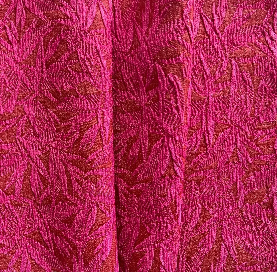 NY Designer Hot Pink & Bronze Palm Leaves Stretch Rayon Blend Brocade (Made in Italy)