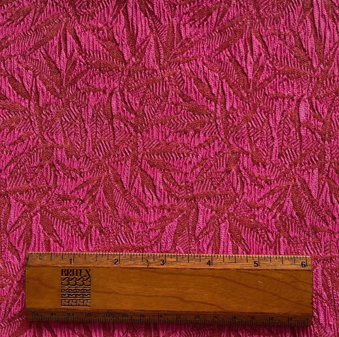 NY Designer Hot Pink & Bronze Palm Leaves Stretch Rayon Blend Brocade (Made in Italy)