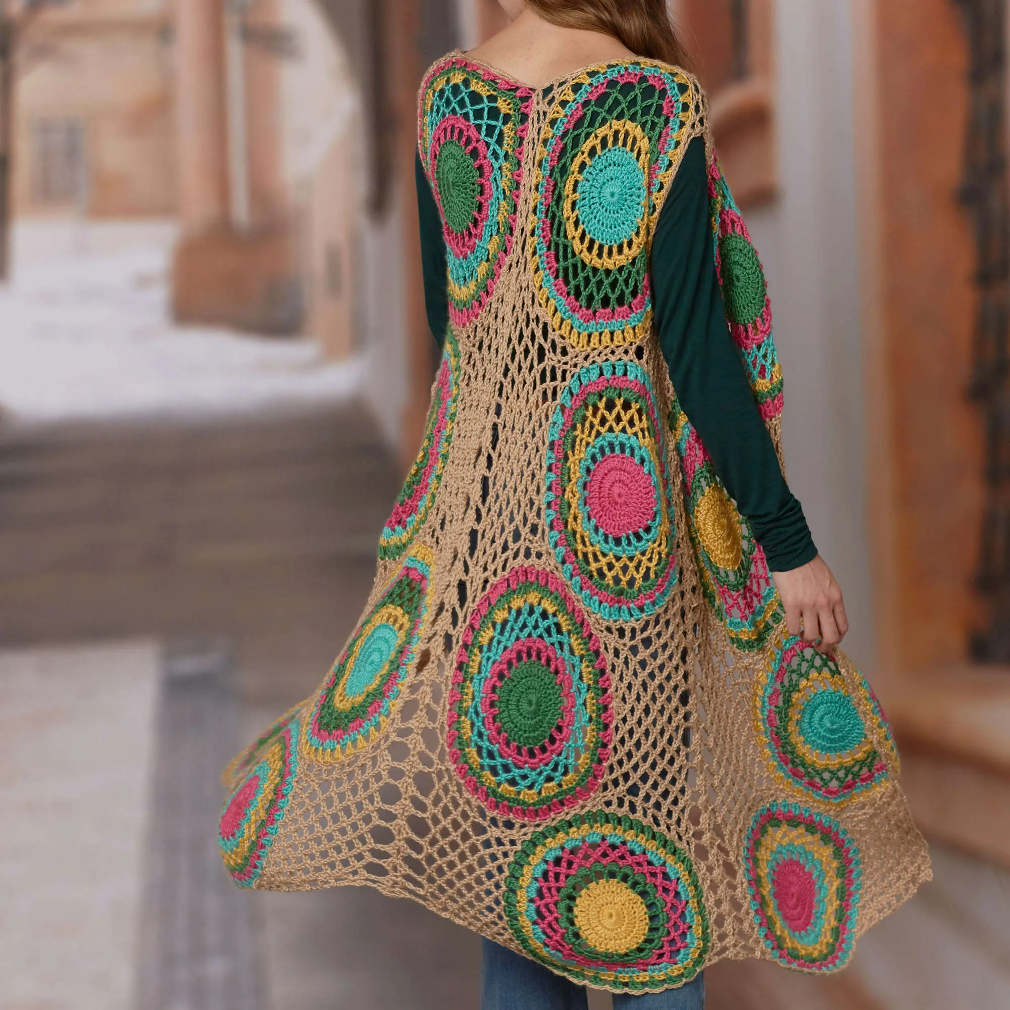 Red Heart Crochet Rainbow Circle Vest