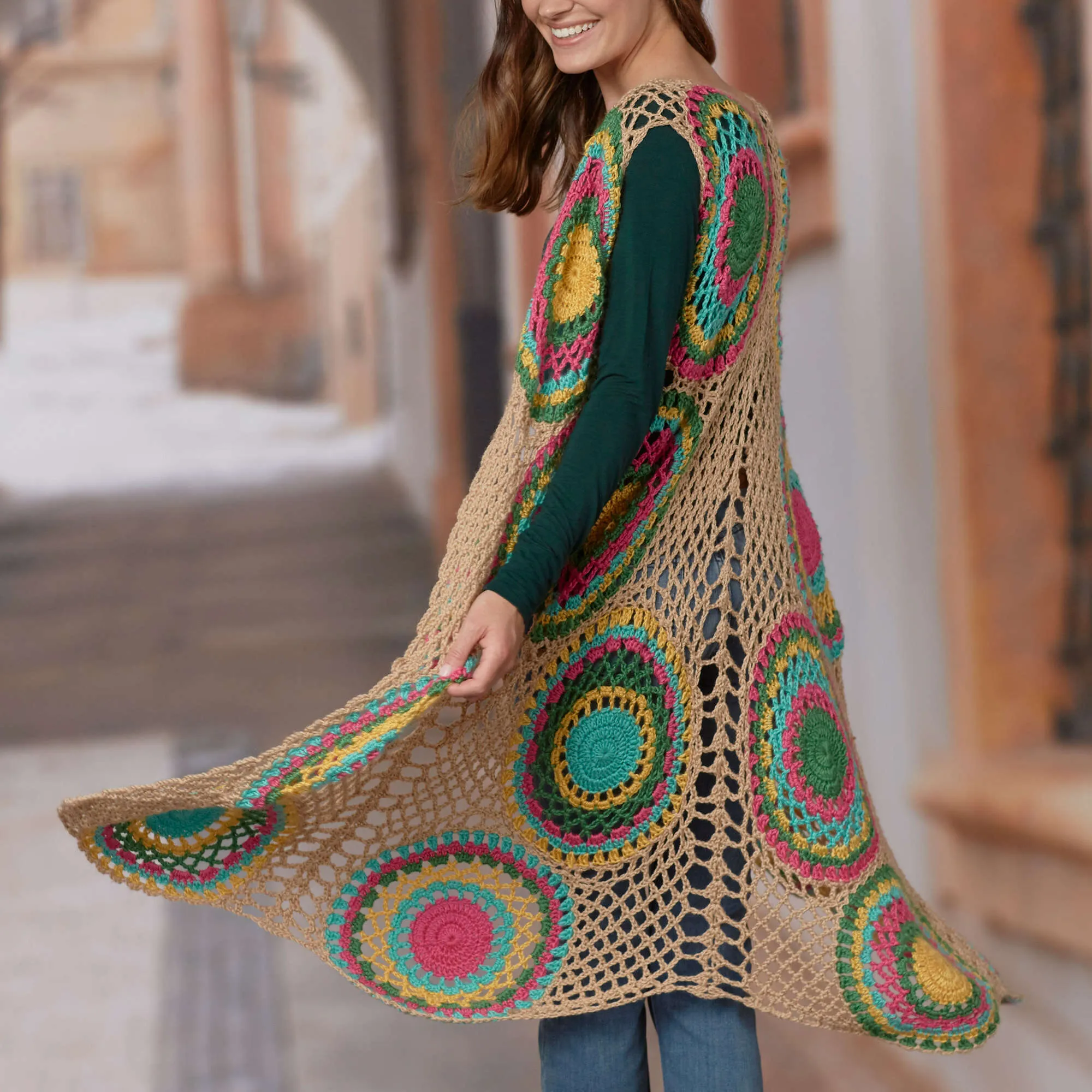 Red Heart Crochet Rainbow Circle Vest