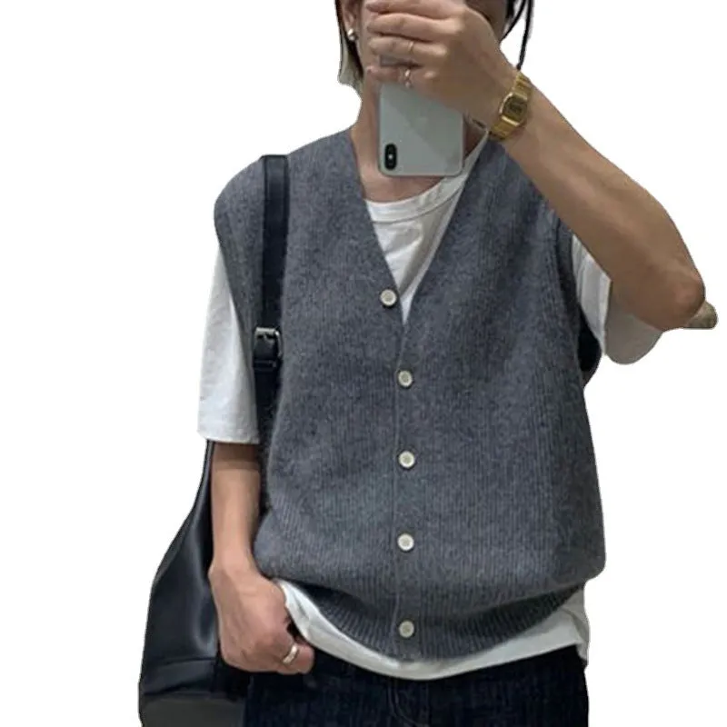Wjczt men’s fashion Knitwear for Women Spring and Autumn New Women's Knitted Vest Korean Style V-neck Sleeveless Loose Casual Stacked Sweater Vest for Women